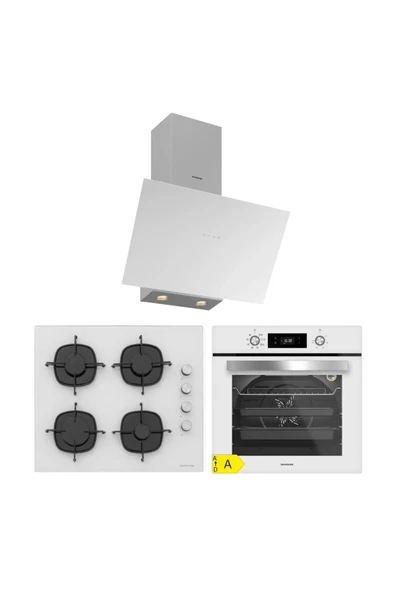 Silverline Beyaz Cam Ankastre Set ( 3481 Flam - CS5335W02 - BO6504W01 ) ürün görseli 1