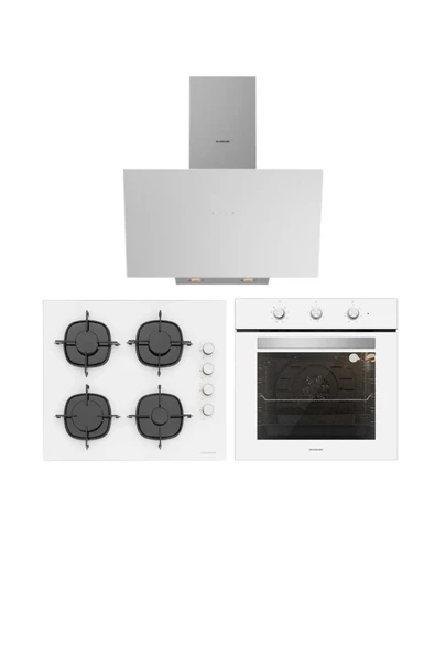Silverline 3'lü Beyaz Cam Ankastre Set (3481 Flam 60 Beyaz+cs5335w02+bo6503w01) ürün görseli 1