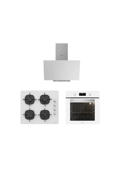 Silverline Beyaz Cam Ankastre Set ( 3481 Flam - CS5335W02 - BO6502W02 ) ürün görseli 1