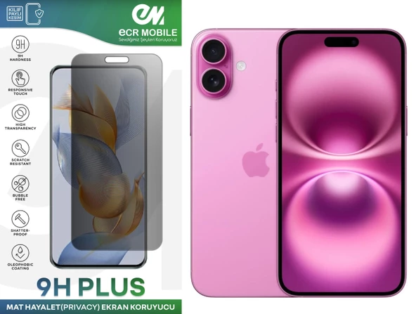 Iphone 16 Ekran Koruyucu Tam Uyumlu 9H Esnek Nano Kırılmayan MAT HAYALET(Privacy) ürün görseli 1
