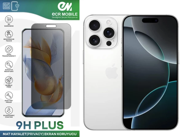Iphone 16 Pro Ekran Koruyucu Tam Uyumlu 9H Esnek Nano Kırılmayan MAT HAYALET(Privacy) ürün görseli 1