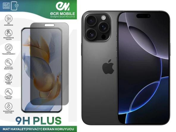 Iphone 16 Pro Max Ekran Koruyucu Tam Uyumlu 9H Esnek Nano Kırılmayan MAT HAYALET(Privacy) ürün görseli 1
