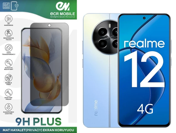 Realme 12 4G Ekran Koruyucu Tam Uyumlu 9H Esnek Nano Kırılmayan MAT HAYALET(Privacy) ürün görseli 1