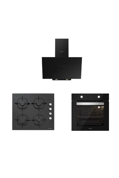 Silverline Siyah Cam Ankastre Set (3481 Siyah Flam - CS5335B01 - BO6501B01 ) ürün görseli 1