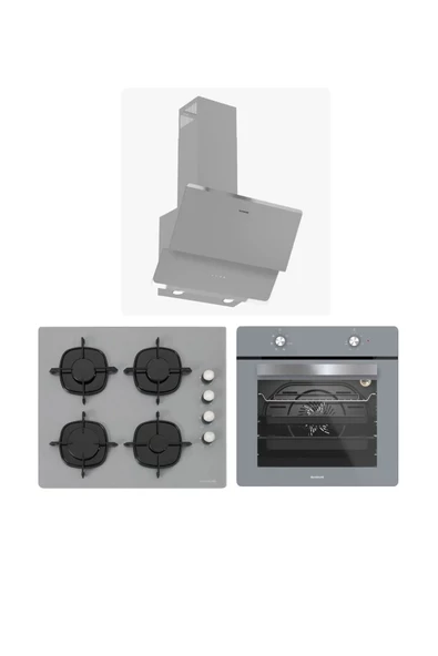 Silverline Gri Cam Ankastre Set (3490 Oslo - CS5335S02 - BO6501S01 ) ürün görseli 1