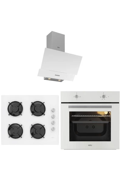 Esty Beyaz Cam Ankastre Set (3480 PUSH BUTON DAVLUMBAZ - ACO5601W02 OCAK - AEF6601W04 FIRIN) ürün görseli 1