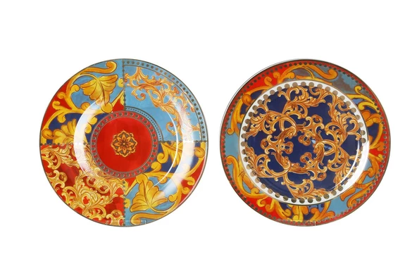 Lucky Art Florance Bone China  Mavi Kırmızı Barok Desenli Ayaklı 4lü Yemek Tabağı Seti 27cm LYHD617 ürün görseli 1