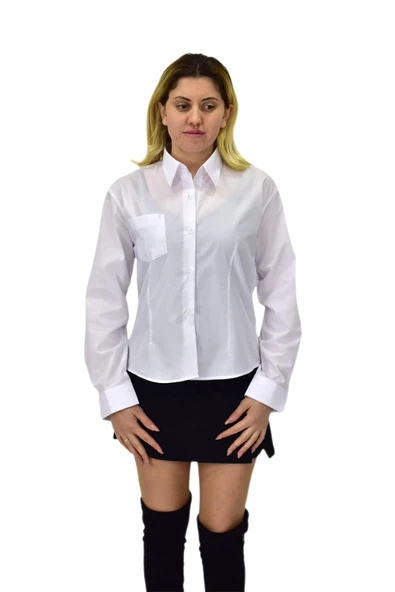 Kadın Beyaz Belden Oturtmalı Silim Fit Gömlek VSRLIS ürün görseli 1