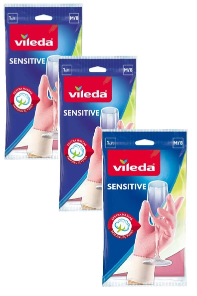 Vileda Sensitive Bulaşık Eldiveni Orta Boy M/8 x 3 Paket ürün görseli 1