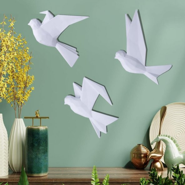 Selim Dekor Mouette 3lü Dekoratif Kuş Beyaz ürün görseli 1
