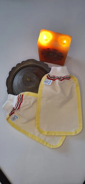EKER-SARI BİYELİ HIZLIGİY KESE SETİ-2 ADET KESE-Lastikli Kese-Doğal Özel Dokuma-Standart Kese ürün görseli 1