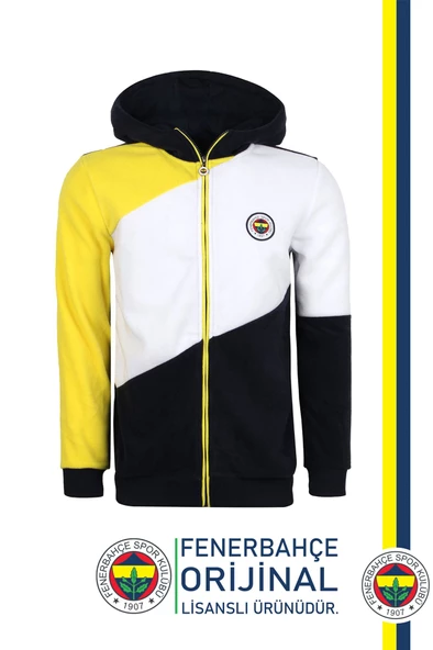 Fenerbahçe Orijinal Lisanslı Polar Sarı Lacivert  Kapüşonlu Sweat ürün görseli 1