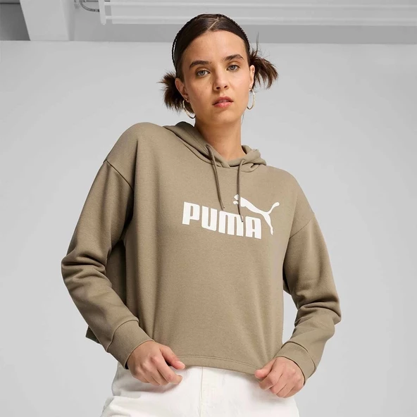Puma Ess Cropped Logo Kadın Bej Kapüşonlu Sweatshirt 58686967 ürün görseli 1