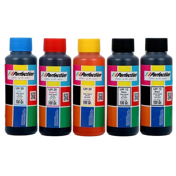 Perfection Dye Bazlı Tüm Kartuşlu ve Tanklı Yazıcılar Uyumlu Üniversal Mürekkep Dolum Seti 5x100 gr. ürün görseli 1