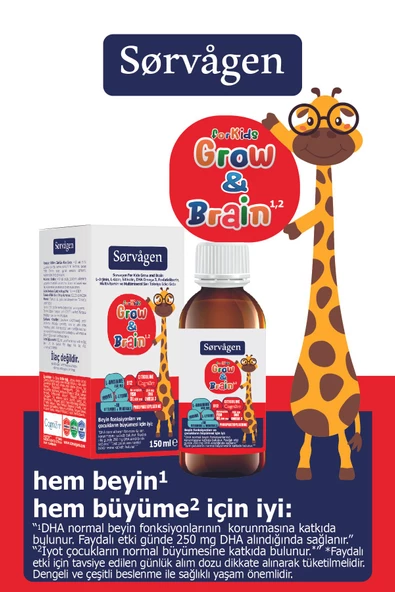 Sorvagen Grow&brain L-Arjinin, Sitikolin, Fosfatidilserin, Dha Omega 3, B12, L- Lizin, Multi Vitamin&mineral Sıvı 150 ml ürün görseli 1