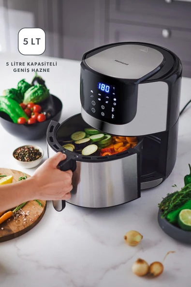 HOMEND Airfryday 2502H 8 Farklı Program, 5 Litre Dokunmatik Ekranlı Fritöz Inox ürün görseli 1