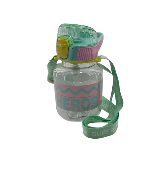 Nerox Süper Heros Kilitli Kapak Matara Suluk 670 ML 1437 Yeşil Pembe ürün görseli 1