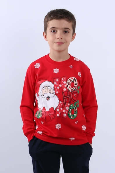 ÇOCUK YILBAŞI SWEAT NOEL BABA VE KAR TANESİ BASKILI RİBANALI E29 ürün görseli 1