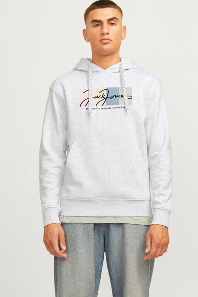 Jack Jones Erkek Beyaz Kapüşonlu Sweatshirt Regular Fit Kanguru Cepli Yumuşak Dokulu12262421 ürün görseli 1