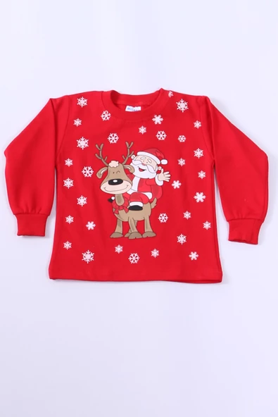 ÇOCUK YILBAŞI SWEAT NOEL BABA VE KAR TANESİ BASKILI RİBANALI E29 HCM00346 ürün görseli 1