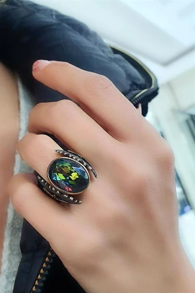 Mistik Topaz Taşlı 925 Ayar Gümüş Tasarım Yüzük ürün görseli 1