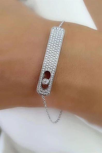 Pırlanta Parlaklığında Zirkon Taşlı İtalyan Tasarımı 925Ayar Gümüş Taşı Hareketli Trend Bileklik ürün görseli 1