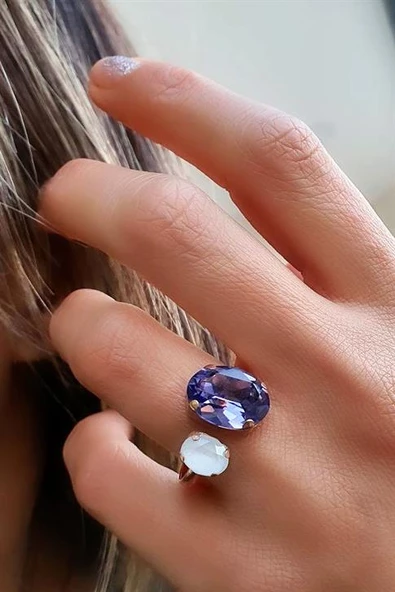 Swarovski Taşlı 925 Ayar Gümüş Ayarlanabilir Yüzük ürün görseli 1