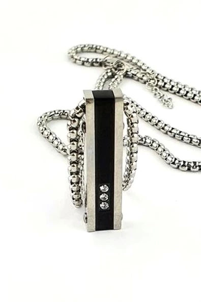 Swarovski Taş Detaylı 316L Anti Alerjik Cerrahi Çelik Erkek Kolye ürün görseli 1