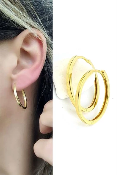 Altın İşçiliği 925Ayar Gümüş Üzerine Altın Kaplama Trend Halka Küpe 2.8Cm ürün görseli 1