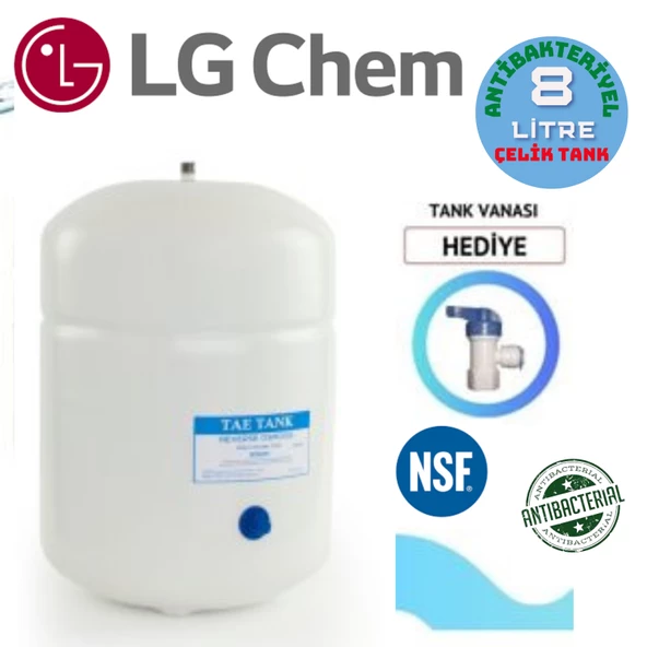 LG Chem 8 LİTRE (2.2 GALON) ANTİBAKTERİYEL ÇELİK NSF'Lİ SU ARITMA CİHAZI BASINÇ DENGE TANKI ürün görseli 1