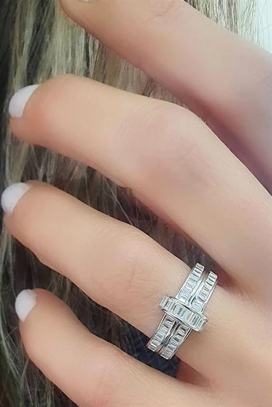 Baget Zirkon Taşlı 925Ayar Gümüş İtalyan Tasarımı Trend Yüzük ürün görseli 1