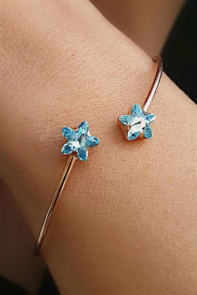 Swarovski Taşlı 925 Ayar Gümüş Rose Yıldız Bileklik ürün görseli 1