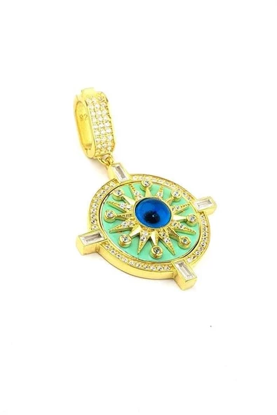 Mine İşçiliği 925Ayar Gümüş Üzerine Altın Kaplama Nazar Boncuklu Luxury Tasarım Kolye Ucu ürün görseli 1