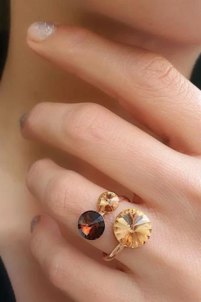 Swarovski Taşlı 925Ayar Gümüş Rose Ayarlanabilir Yüzük ürün görseli 1