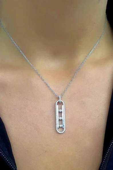 Taşları Hareketli 925Ayar Gümüş İtalyan Tasarımı Trend Kolye 40+5Cm Zincir Kolye Ucu ürün görseli 1