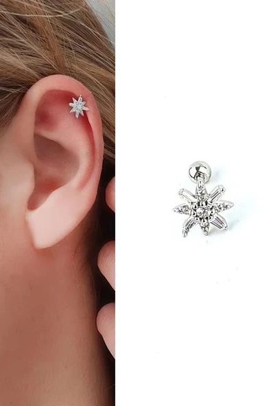 Zirkon Taş Detaylı 925Ayar Gümüş Tragus Helix Kikirdak Piercing ürün görseli 1
