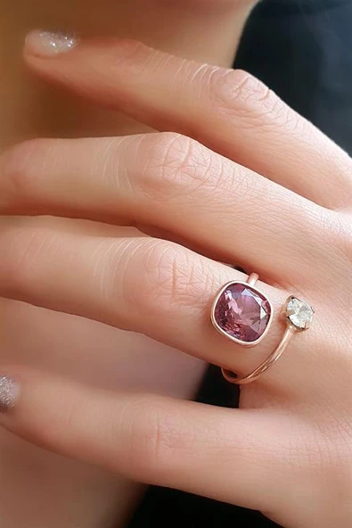 Swarovski Taşlı 925Ayar Gümüş Üzerine Rose Altın Kaplama Trend Ayarlanabilir Yüzük ürün görseli 1
