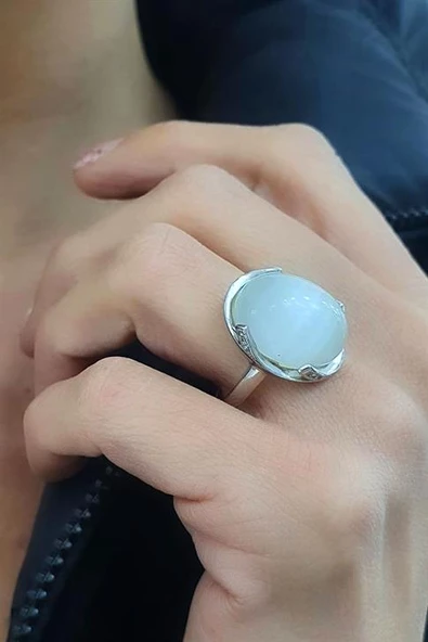 İtalyan Tasarımı 925Ayar Gümüş Kedi Gözü Taşlı Oval Yüzük ürün görseli 1
