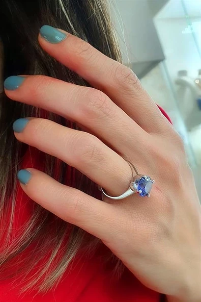 Sky Diamond Purple Tanzanit Taşlı 925 Ayar Gümüş Tek Taş Yüzük ürün görseli 1