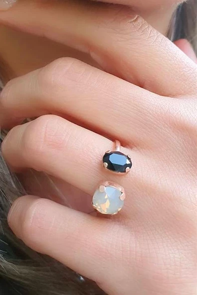 Swarovski Taşlı 925Ayar Gümüş Üzerine Rose Altın Kaplama Ayarlanabilir Yüzük ürün görseli 1