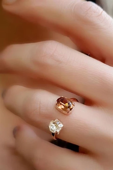 Swarovski Taşlı 925Ayar Gümüş Rose Ayarlanabilir Yüzük ürün görseli 1