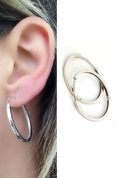 Altın İşçiliği 925Ayar Gümüş Trend Halka Küpe 3Cm ürün görseli 1