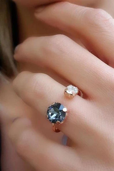 Swarovski Taşlı 925Ayar Gümüş Üzerine Rose Altın Kaplama Ayarlanabilir Yüzük ürün görseli 1