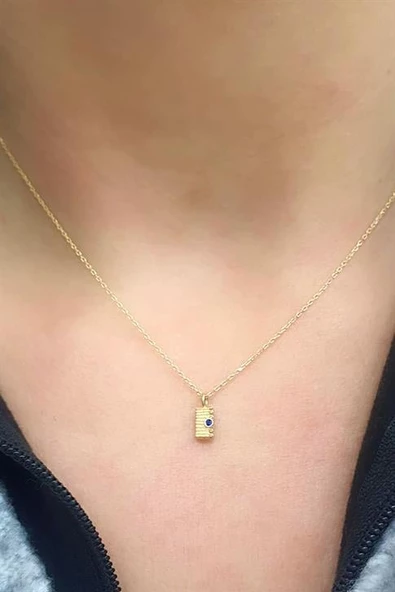 Safir Taşlı 925Ayar Gümüş Üzerine Altın Kaplama Luxury Tasarım Minimal Kolye ürün görseli 1