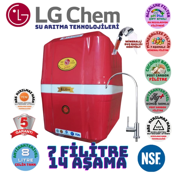 LG Chem COOL KIRMIZI BEYAZ  8 LİTRE 7 FİLTRE 14 AŞAMA SU ARITMA CİHAZI ürün görseli 1