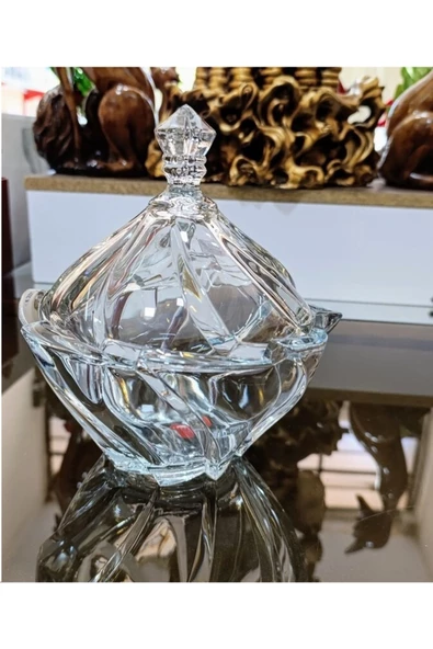 Kristal Kapaklı Şekerlik Kase 18 cm ağız çapı ürün görseli 1