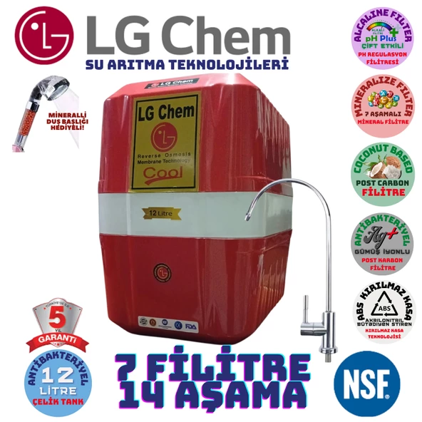LG Chem COOL KIRMIZI BEYAZ 12 LİTRE 7 FİLTRE 14 AŞAMA SU ARITMA CİHAZI ürün görseli 1
