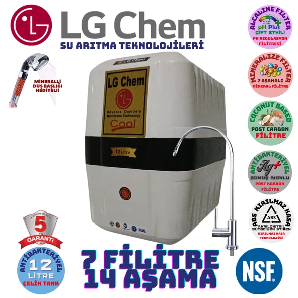LG Chem COOL BEYAZ SİYAH 12 LİTRE 7 FİLTRE 14 AŞAMA SU ARITMA CİHAZI ürün görseli 1