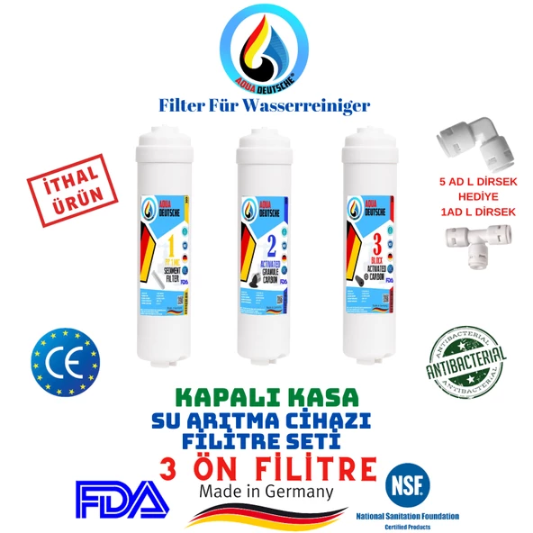 AQUA DEUTSCHE KAPALI KASA İNLİNE 3 ÖN FİLTRE SU ARITMA CİHAZI FİLTRE SETİ ürün görseli 1