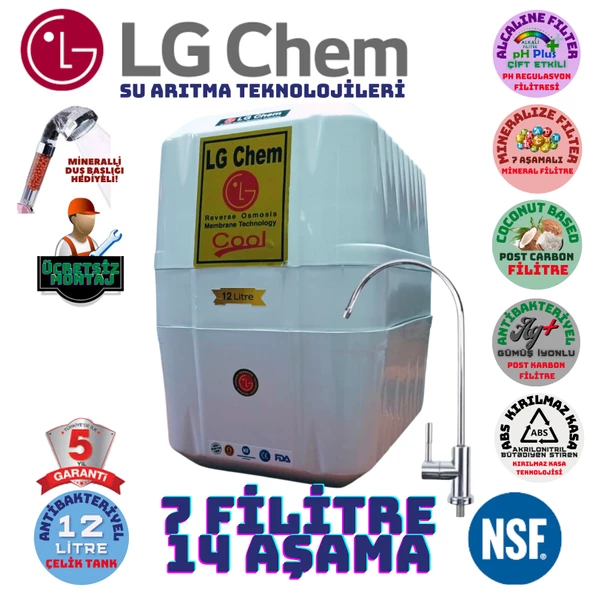 LG Chem COOL BEYAZ MONTAJ DAHİL 12 LİTRE 7 FİLTRE 14 AŞAMA SU ARITMA CİHAZI ürün görseli 1